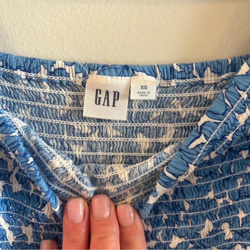 GAP Blue Patterned XS Midi Dress, lined - smocked bodice - Picture 5 of 6